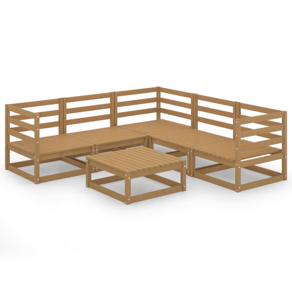 Muebles de jardín 6 piezas marrón miel madera maciza de pino