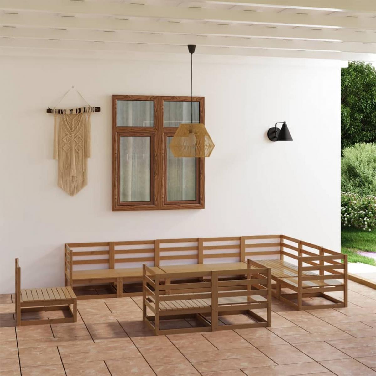 Muebles de jardín 10 piezas marrón miel madera maciza de pino