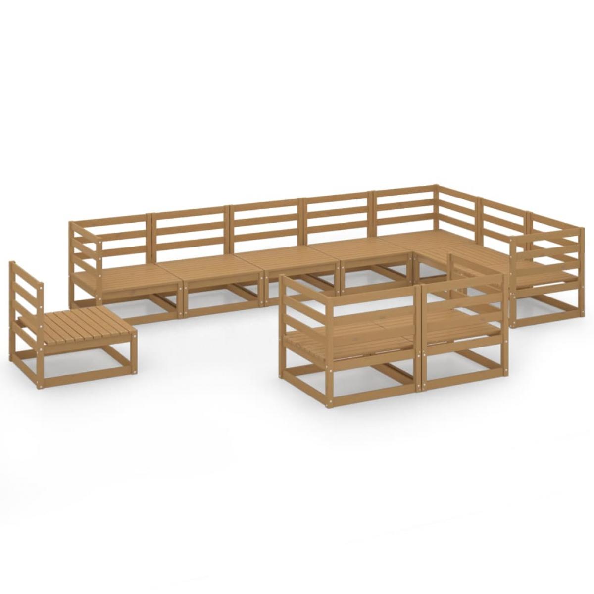 Muebles de jardín 10 piezas marrón miel madera maciza de pino
