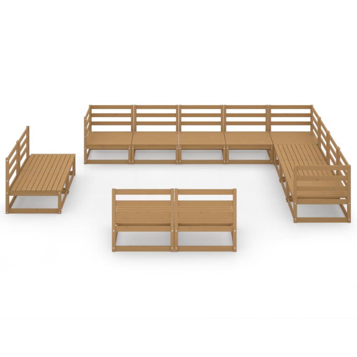 Muebles de jardín 12 pzas y cojines marrón miel madera pino