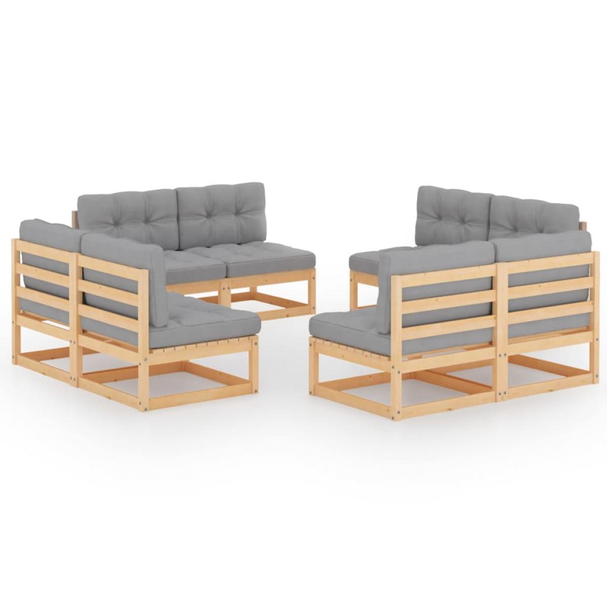 Juego de muebles de jardín 8 pzas y cojines madera pino maciza