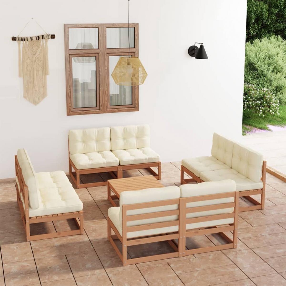 Muebles de jardín 9 piezas con cojines de madera de pino maciza