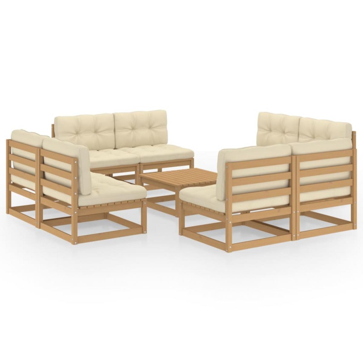 Muebles de jardín 9 piezas con cojines de madera de pino maciza