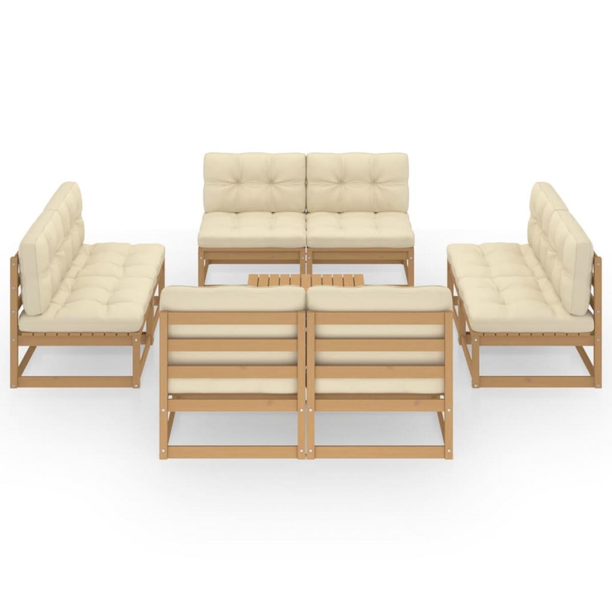 Muebles de jardín 9 piezas con cojines de madera de pino maciza