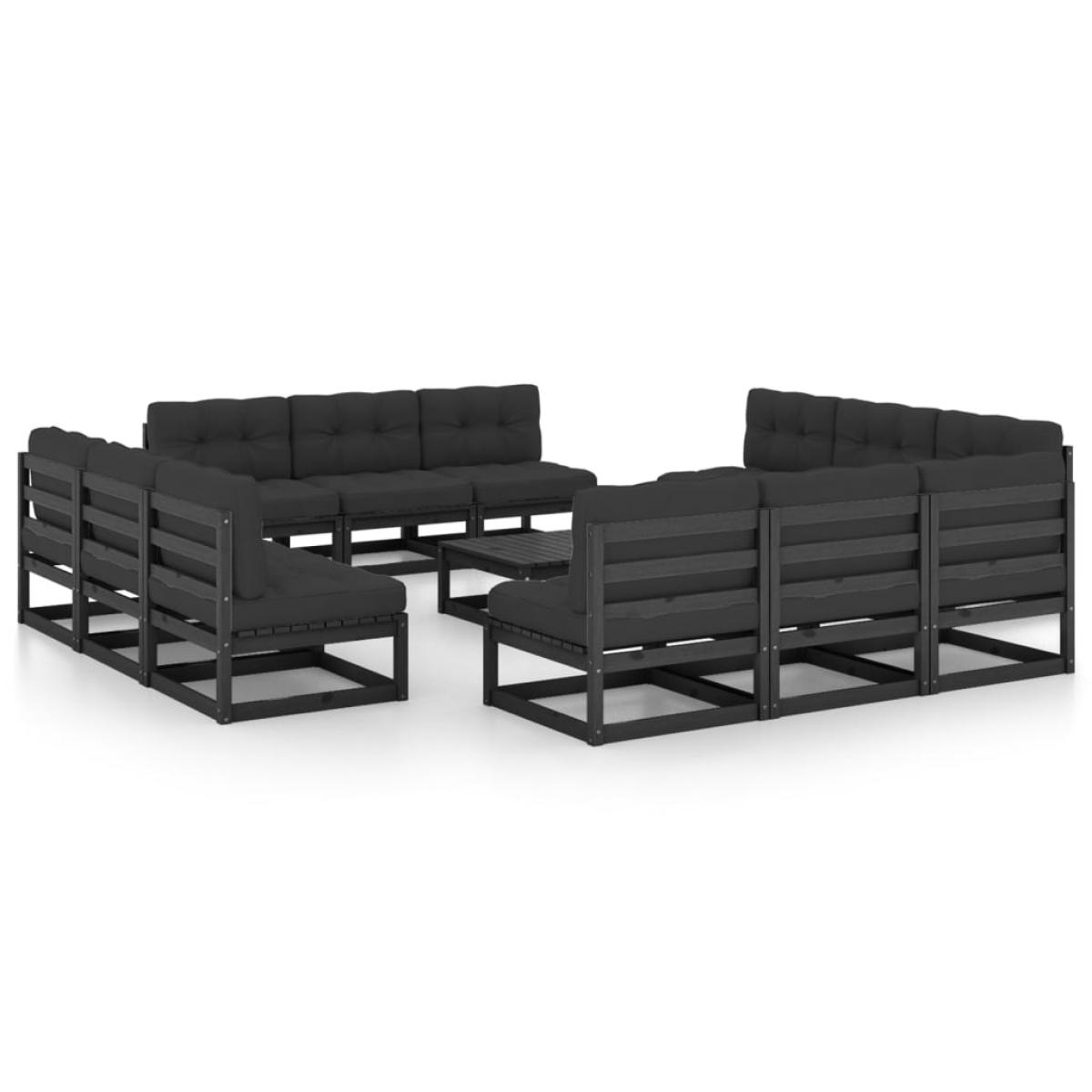 Juego de muebles de jardín 13 pzas y cojines madera pino maciza