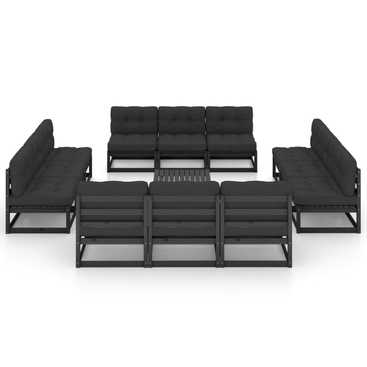 Juego de muebles de jardín 13 pzas y cojines madera pino maciza