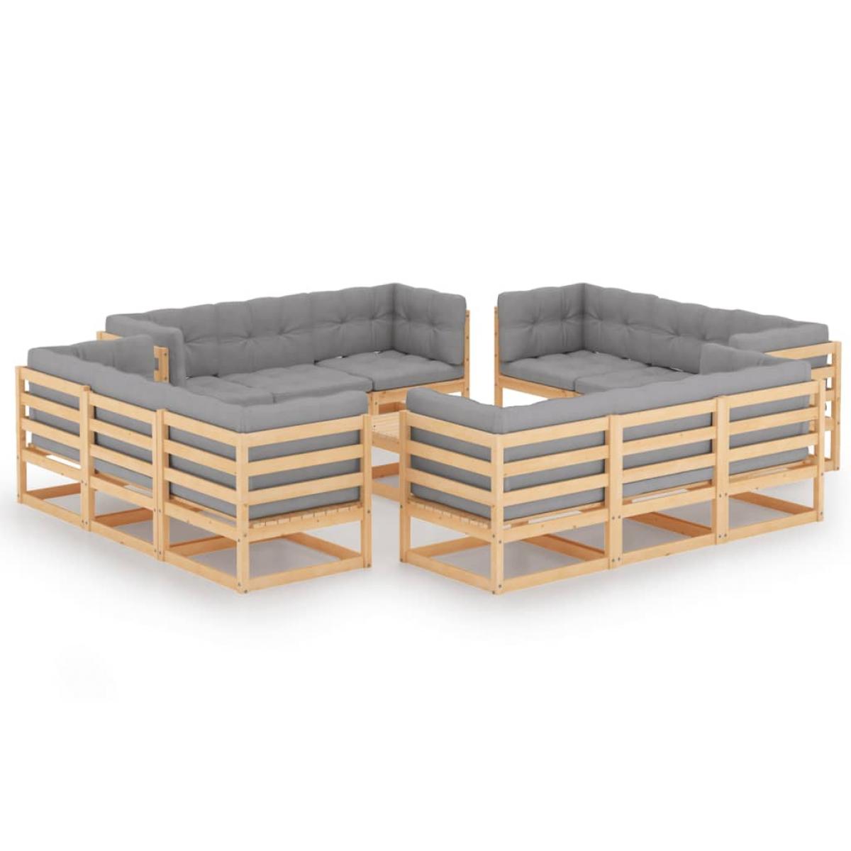 Juego de muebles de jardín 13 pzas y cojines madera pino maciza