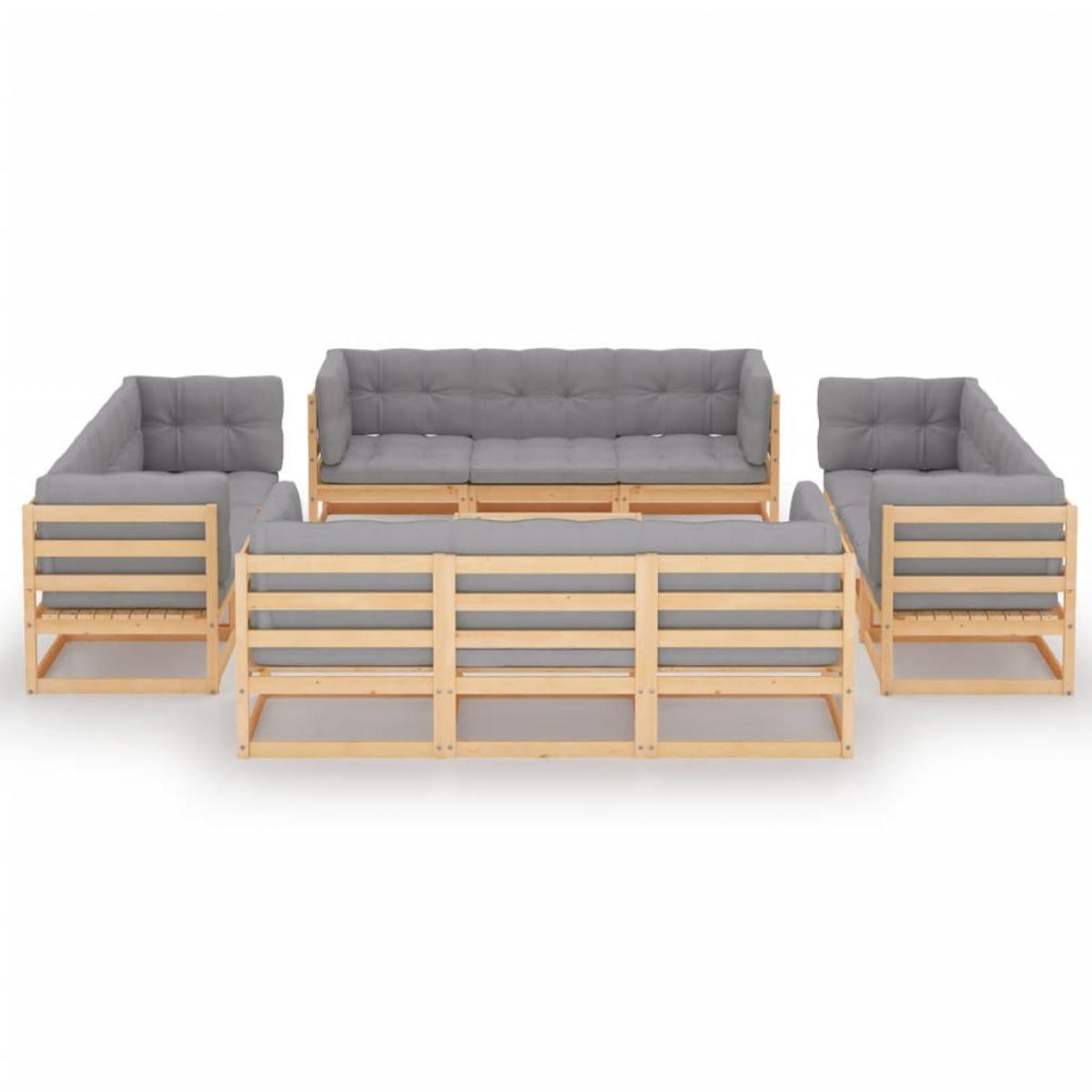 Juego de muebles de jardín 13 pzas y cojines madera pino maciza
