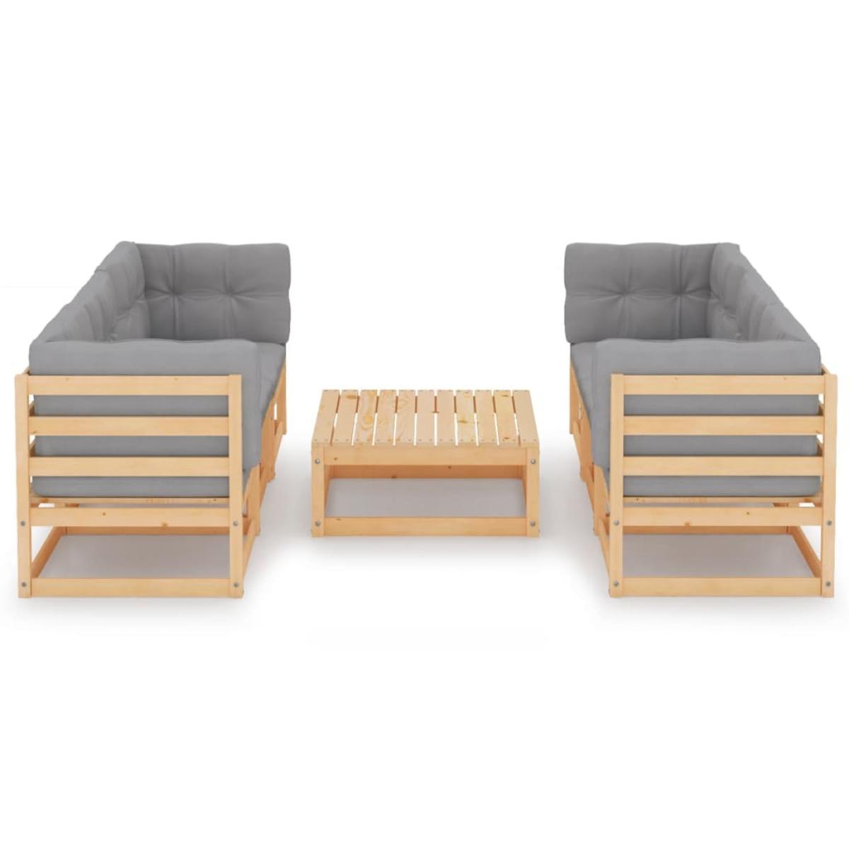 Juego de muebles de jardín 7 pzas y cojines madera pino maciza