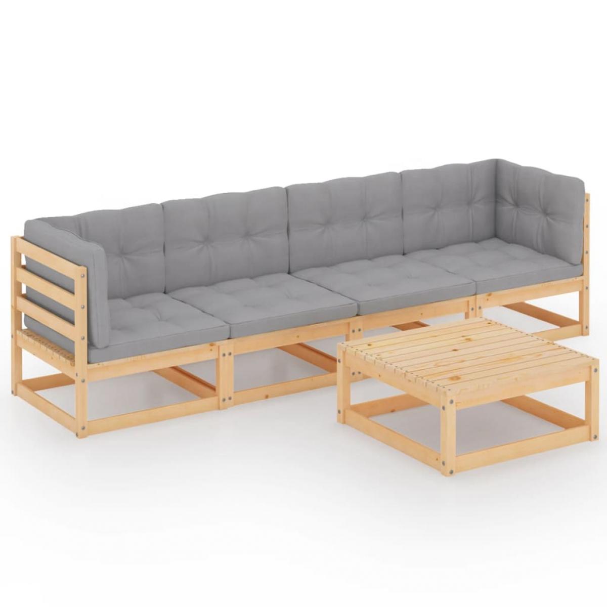 Juego de muebles de jardín 5 pzas y cojines madera pino maciza