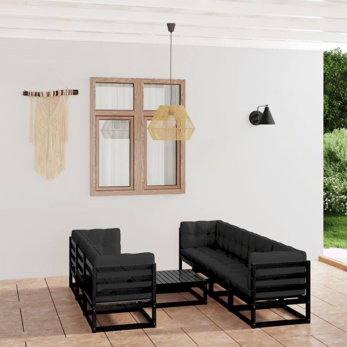 Juego de muebles de jardín 8 pzas y cojines madera pino maciza