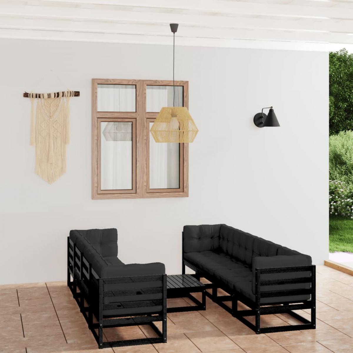 Juego de muebles de jardín 9 pzas y cojines madera pino maciza