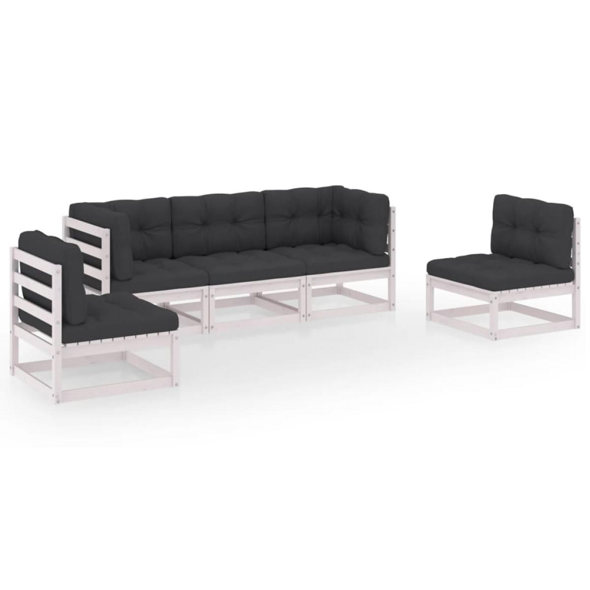Juego de muebles de jardín 5 pzas y cojines madera pino maciza