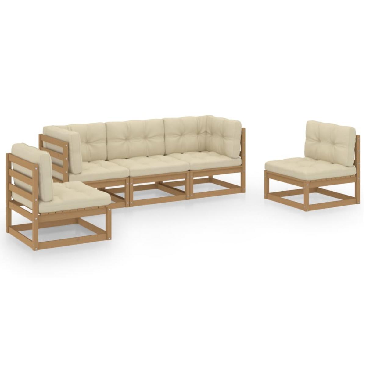 Juego de muebles de jardín 5 pzas y cojines madera pino maciza