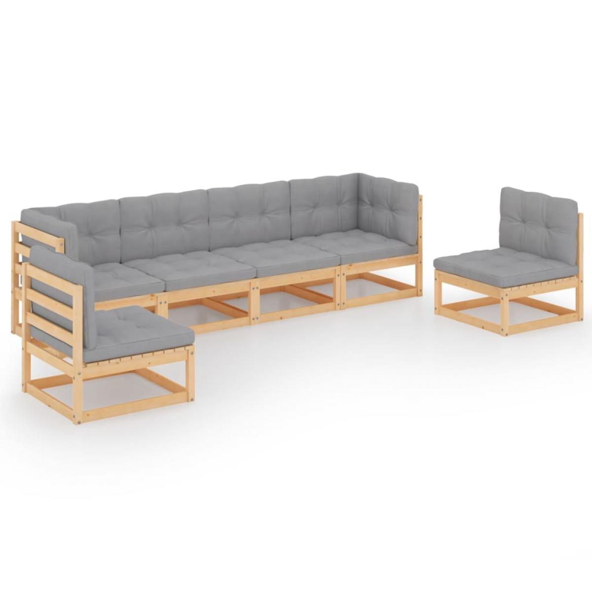 Juego de muebles de jardín 6 pzas y cojines madera pino maciza