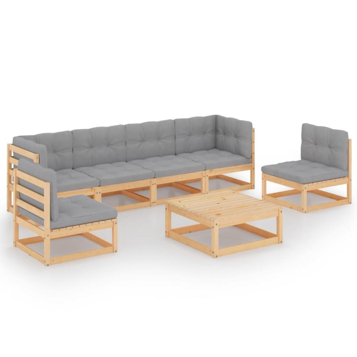 Muebles de jardín 7 piezas con cojines de madera de pino maciza
