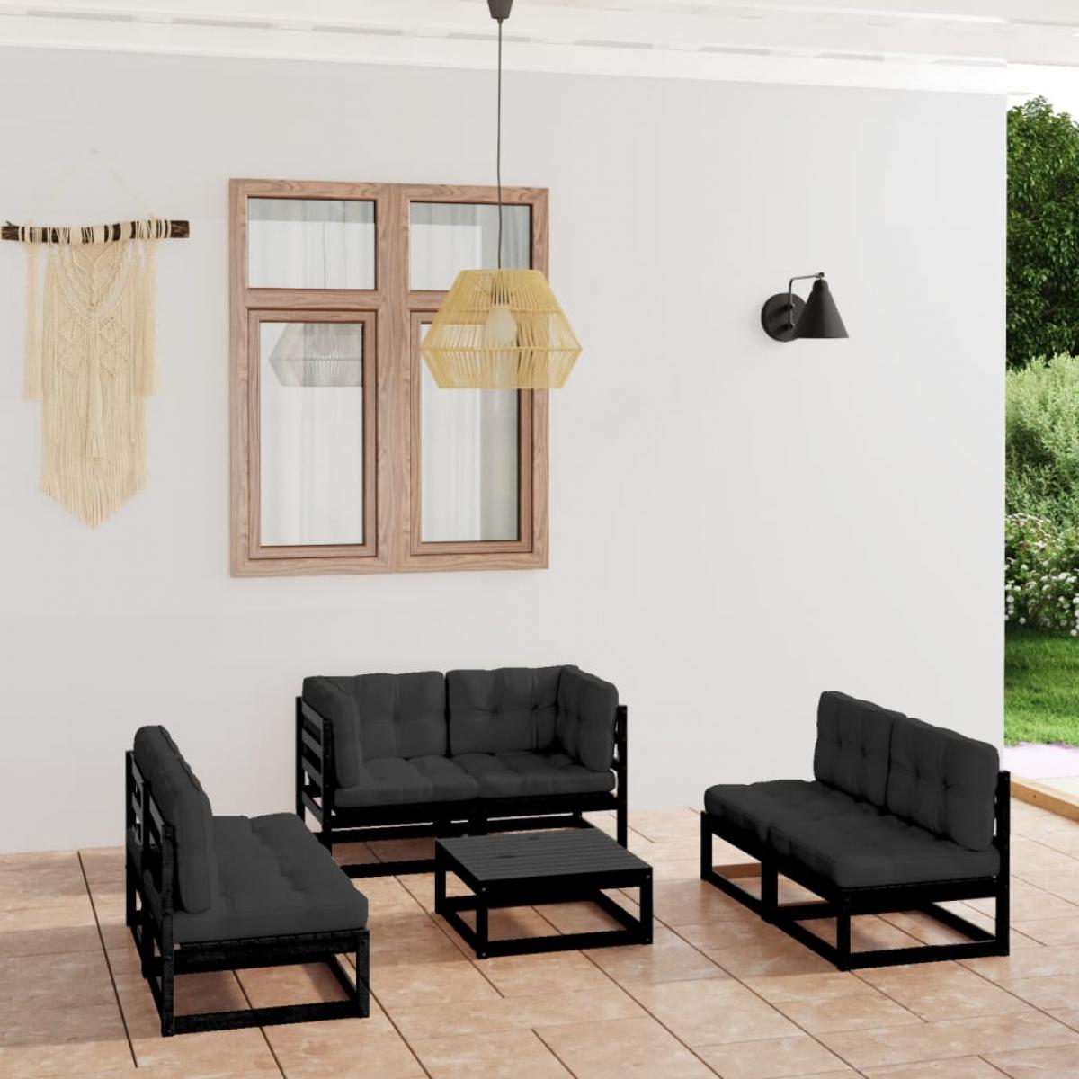 Juego de muebles de jardín 7 pzas y cojines madera pino maciza