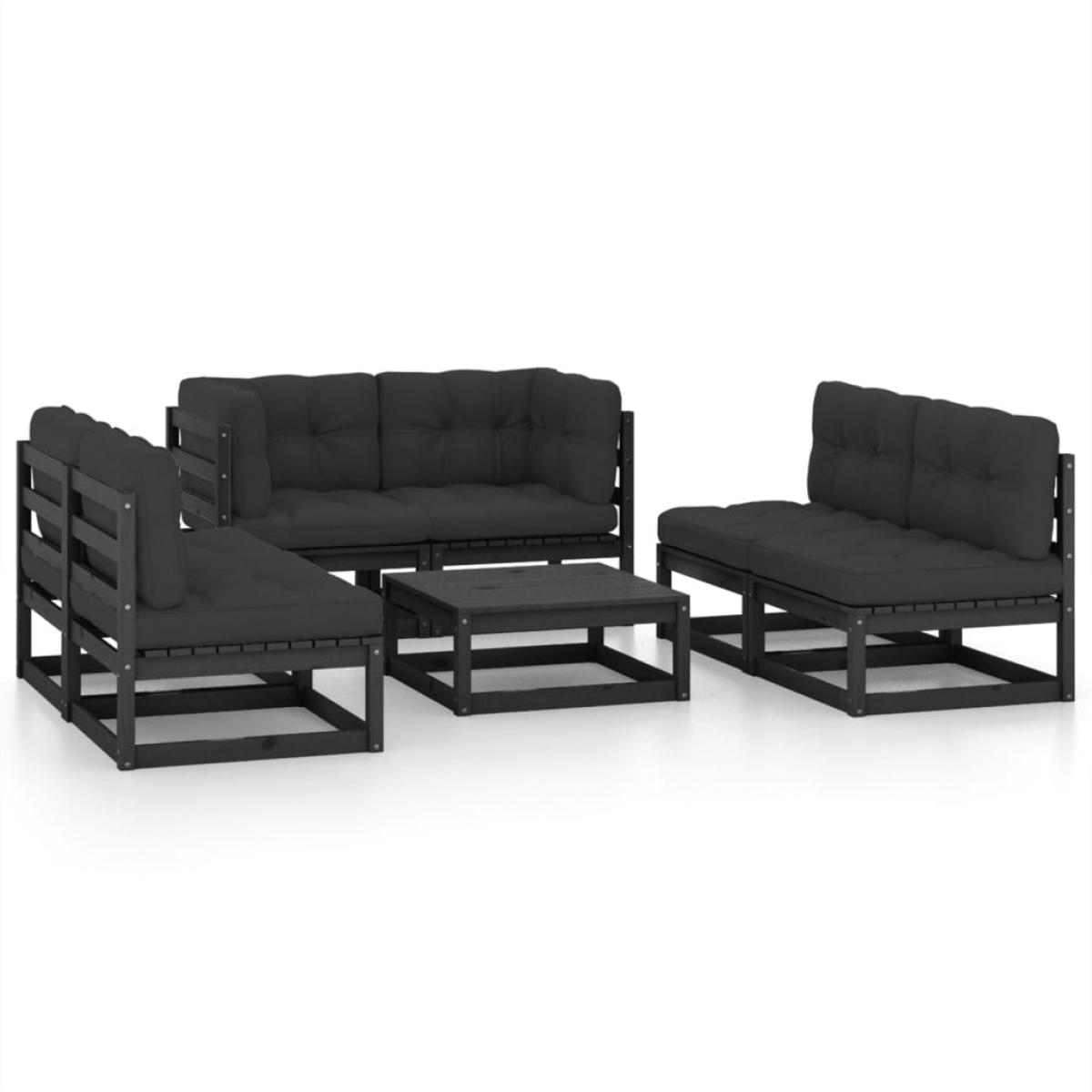 Juego de muebles de jardín 7 pzas y cojines madera pino maciza