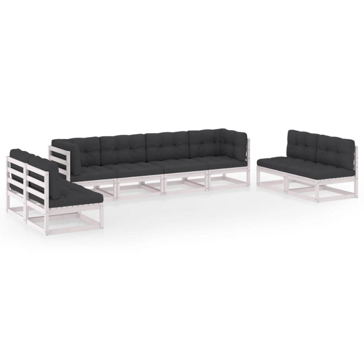 Juego de muebles de jardín 8 pzas y cojines madera pino maciza