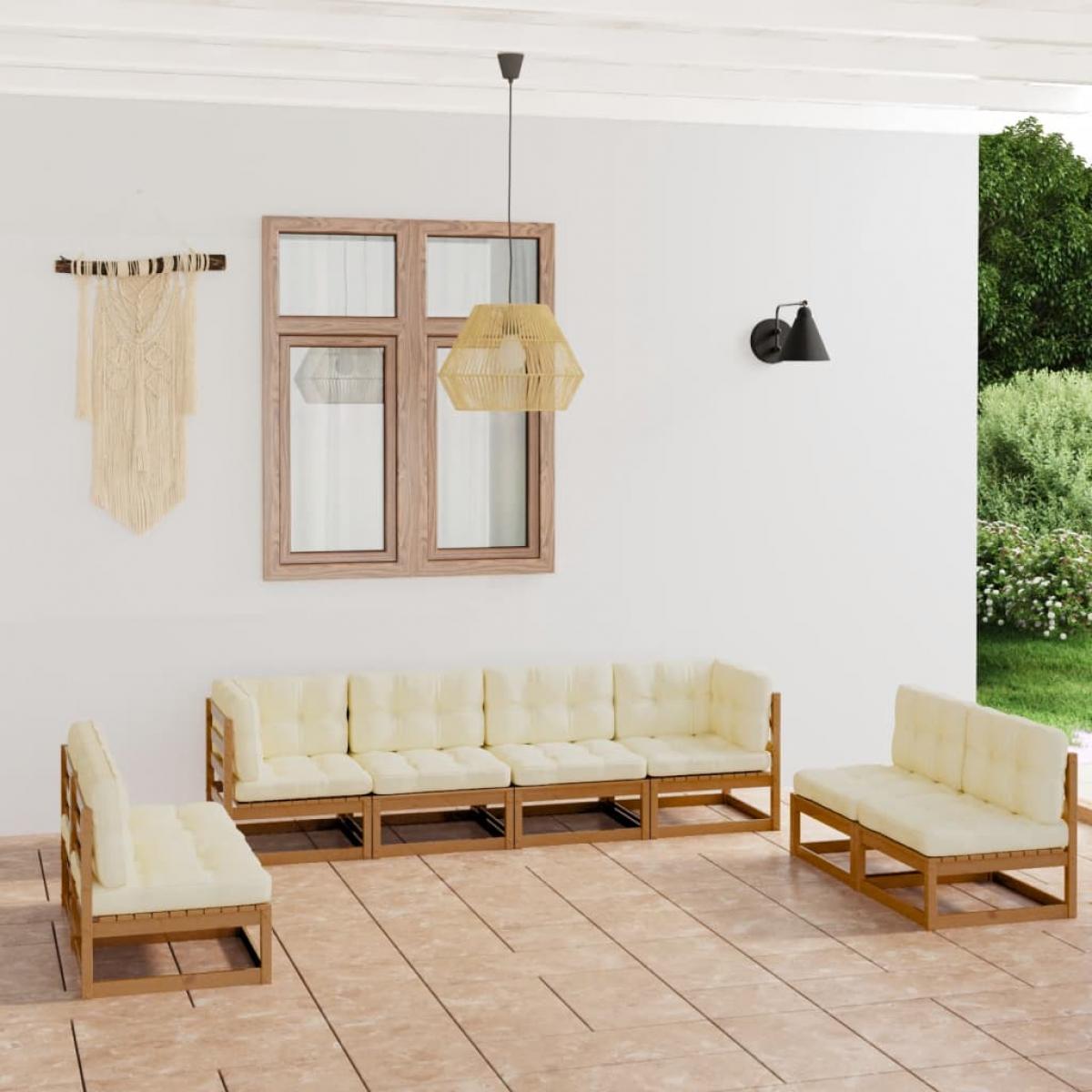 Juego de muebles de jardín 8 pzas y cojines madera pino maciza