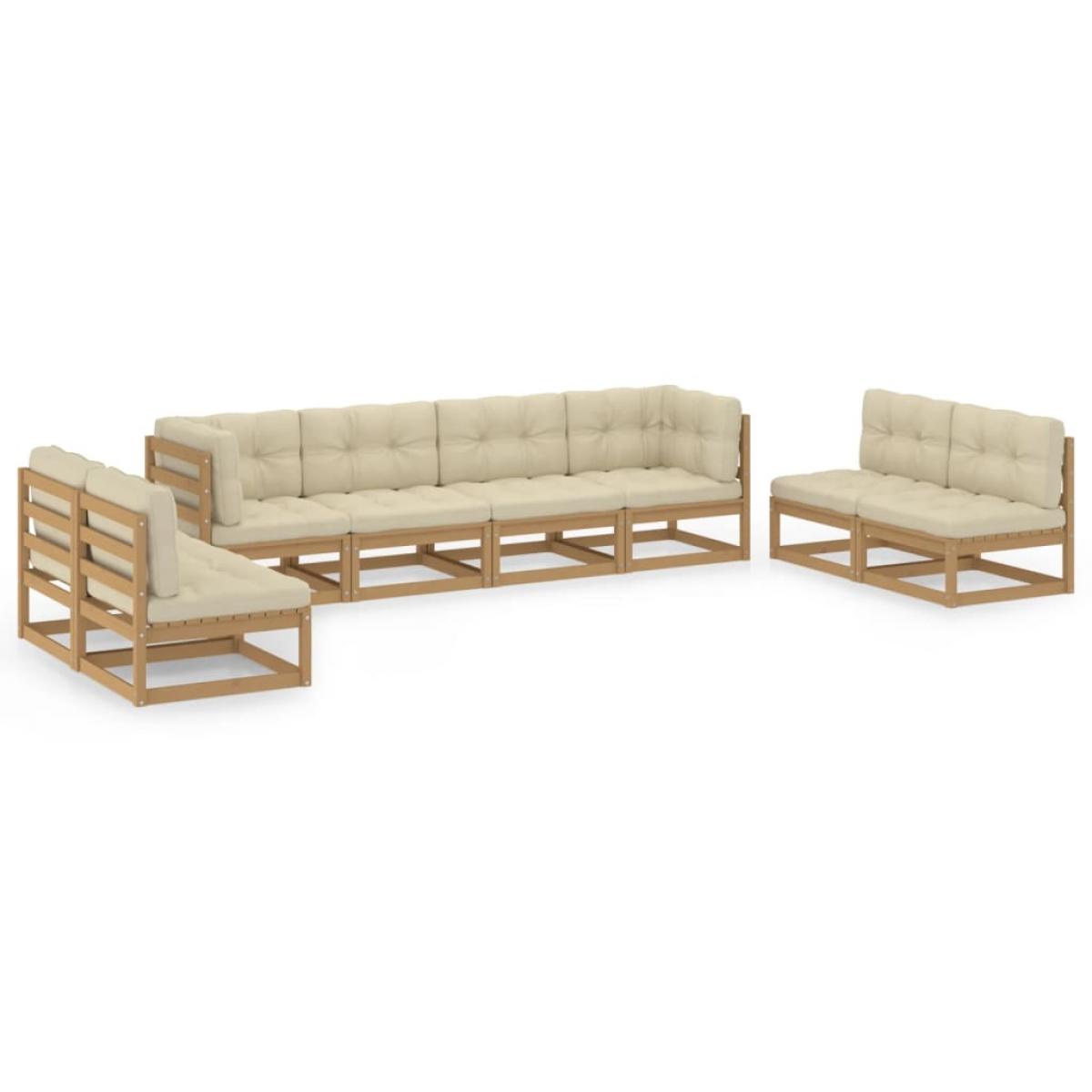 Juego de muebles de jardín 8 pzas y cojines madera pino maciza