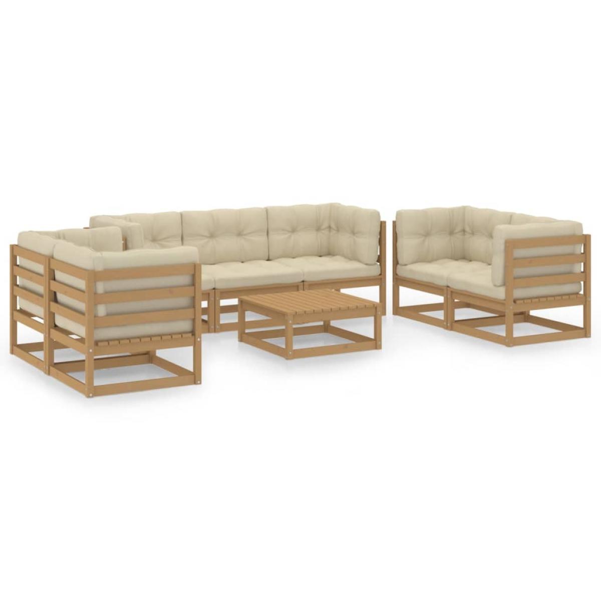 Muebles de jardín 8 piezas con cojines de madera de pino maciza