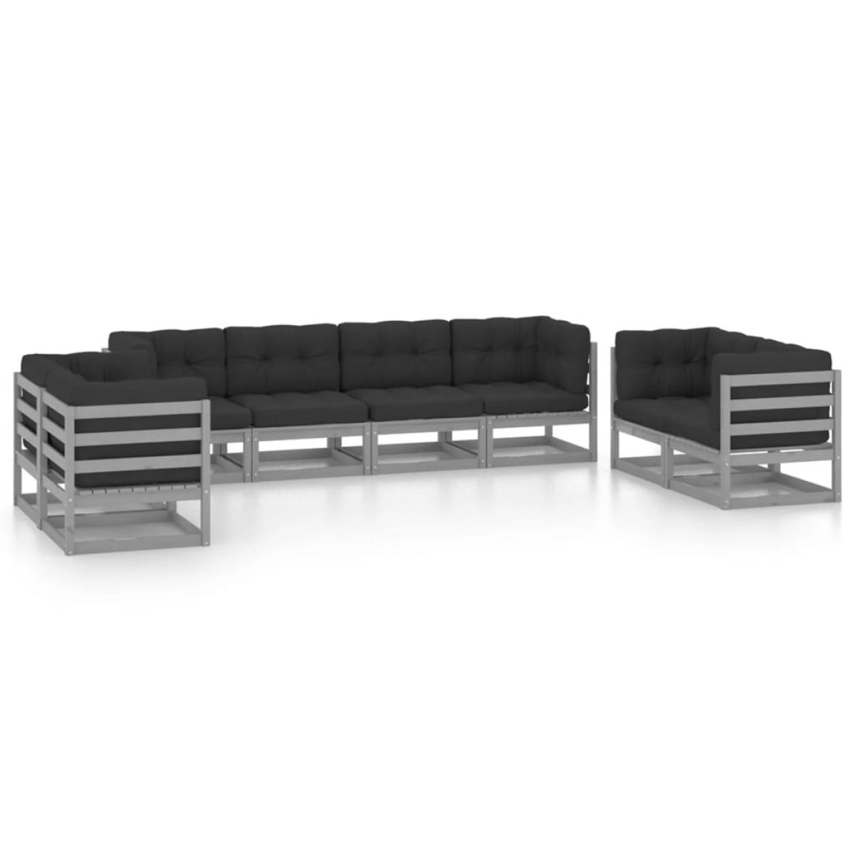 Juego de muebles de jardín 8 pzas y cojines madera pino maciza