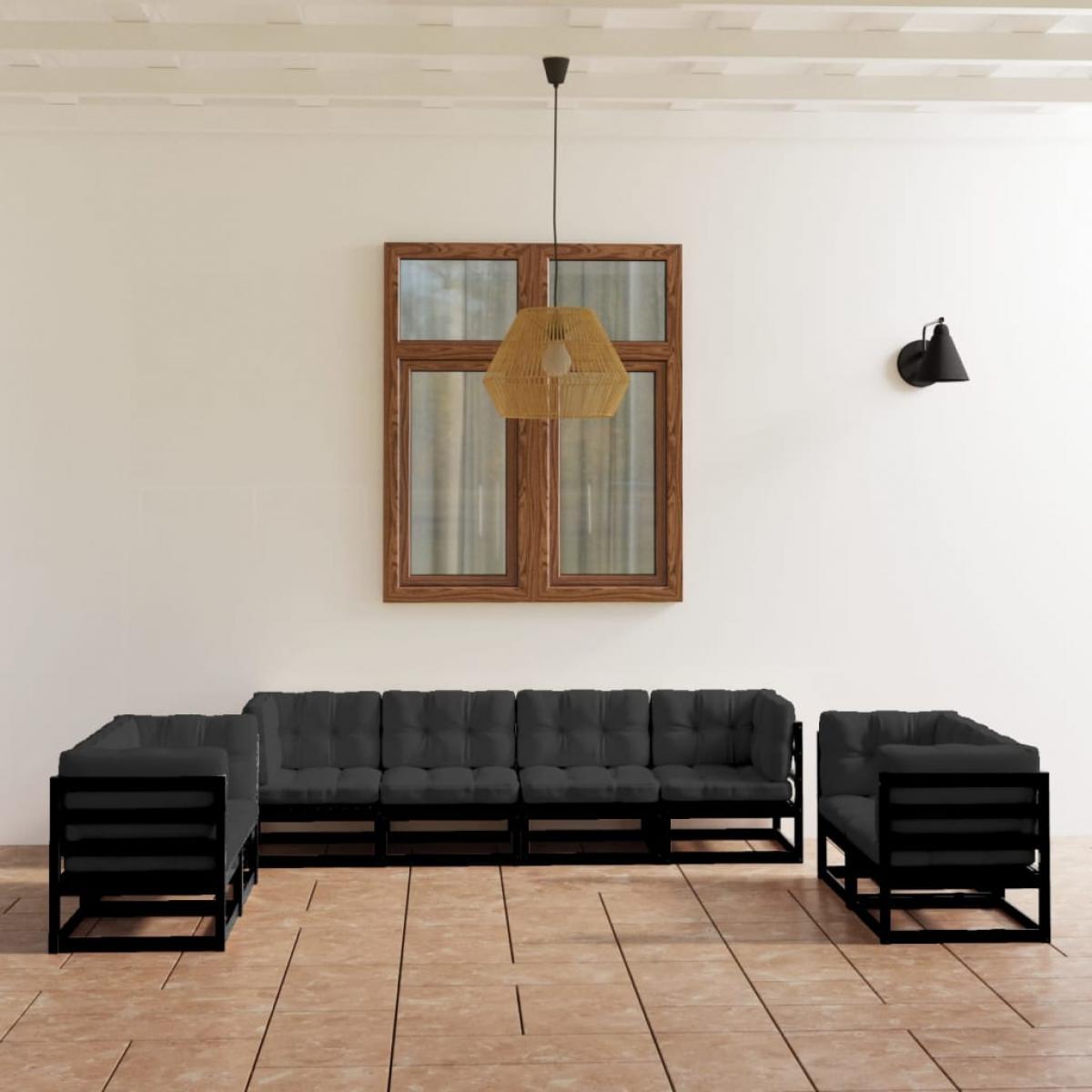 Juego de muebles de jardín 8 pzas y cojines madera pino maciza