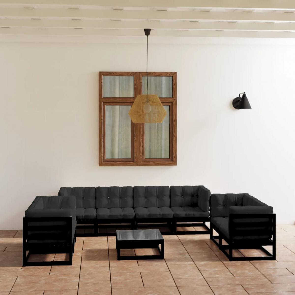 Juego de muebles de jardín 9 pzas y cojines madera pino maciza