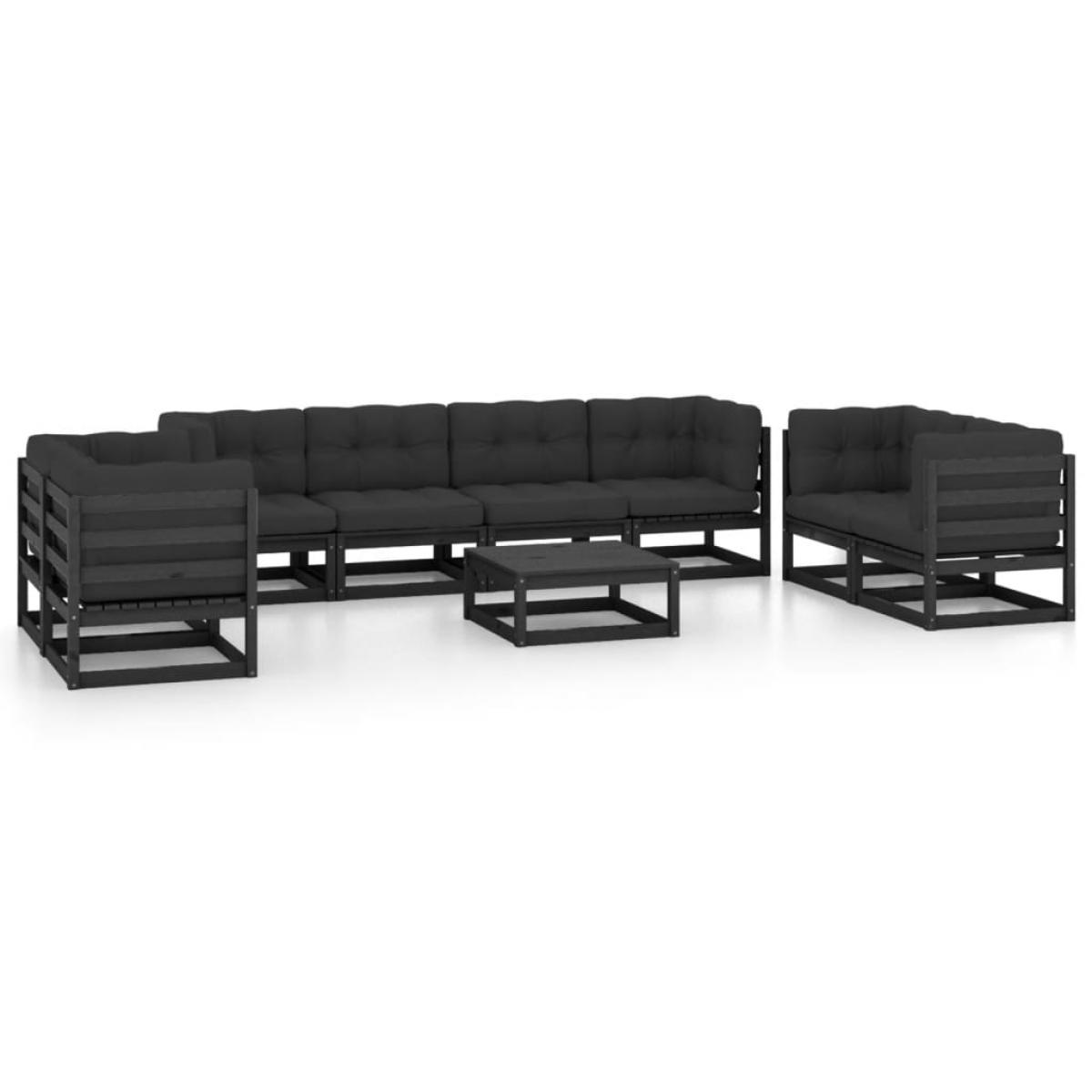 Juego de muebles de jardín 9 pzas y cojines madera pino maciza