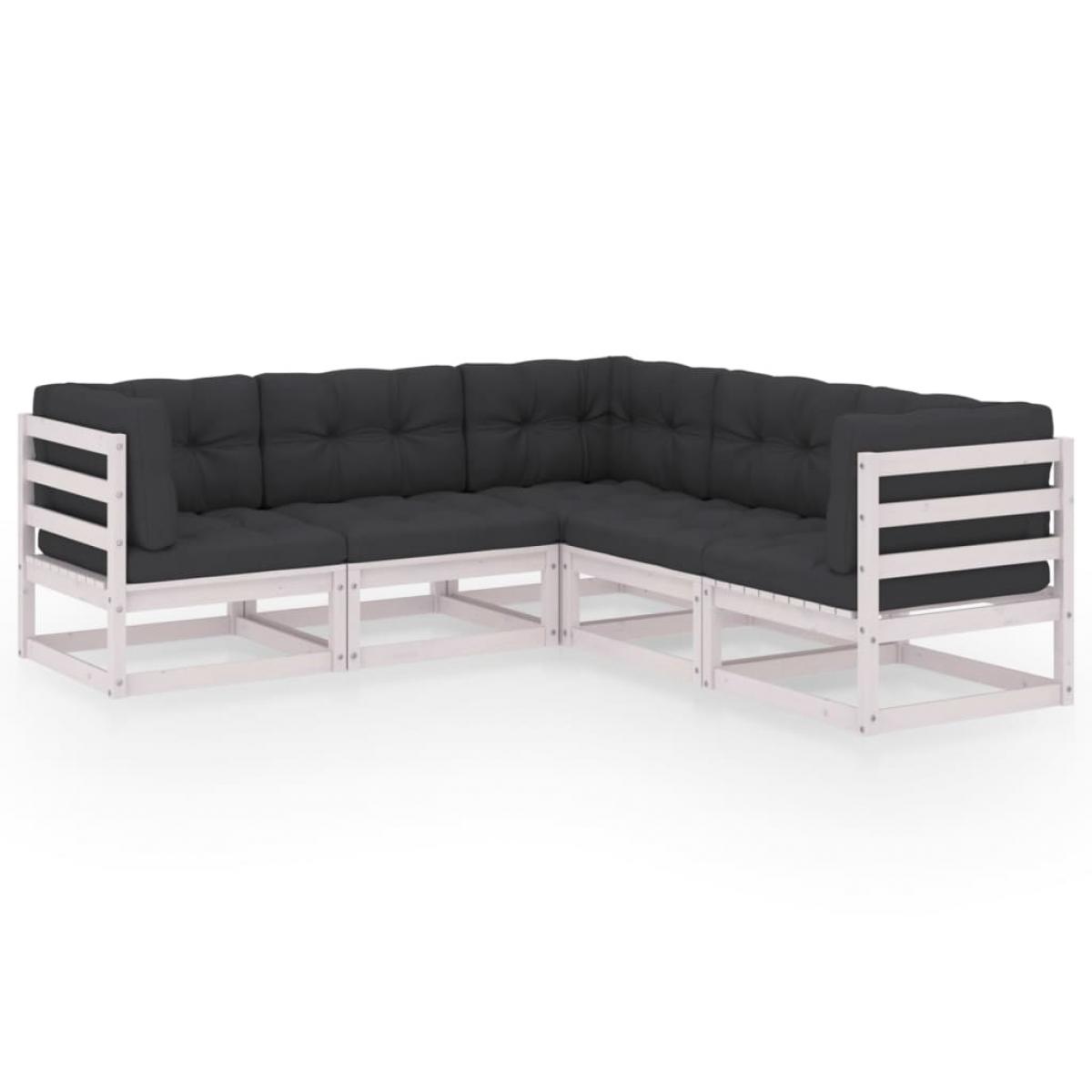 Juego de muebles de jardín 5 pzas y cojines madera pino maciza