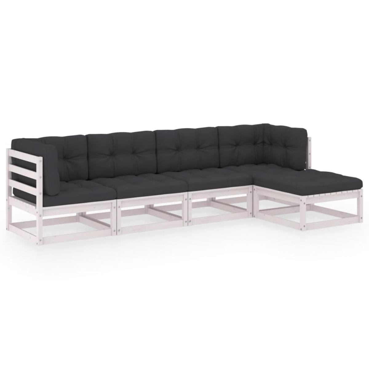 Juego de muebles de jardín 5 pzas y cojines madera pino maciza