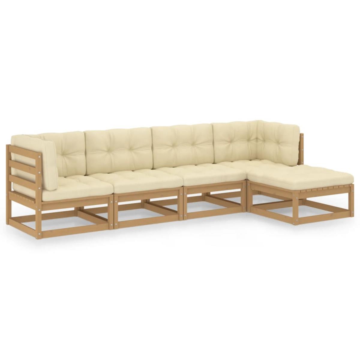 Juego de muebles de jardín 5 pzas y cojines madera pino maciza