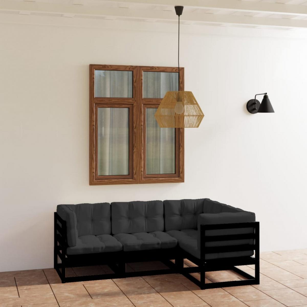 Juego de muebles de jardín 4 pzas y cojines madera pino maciza
