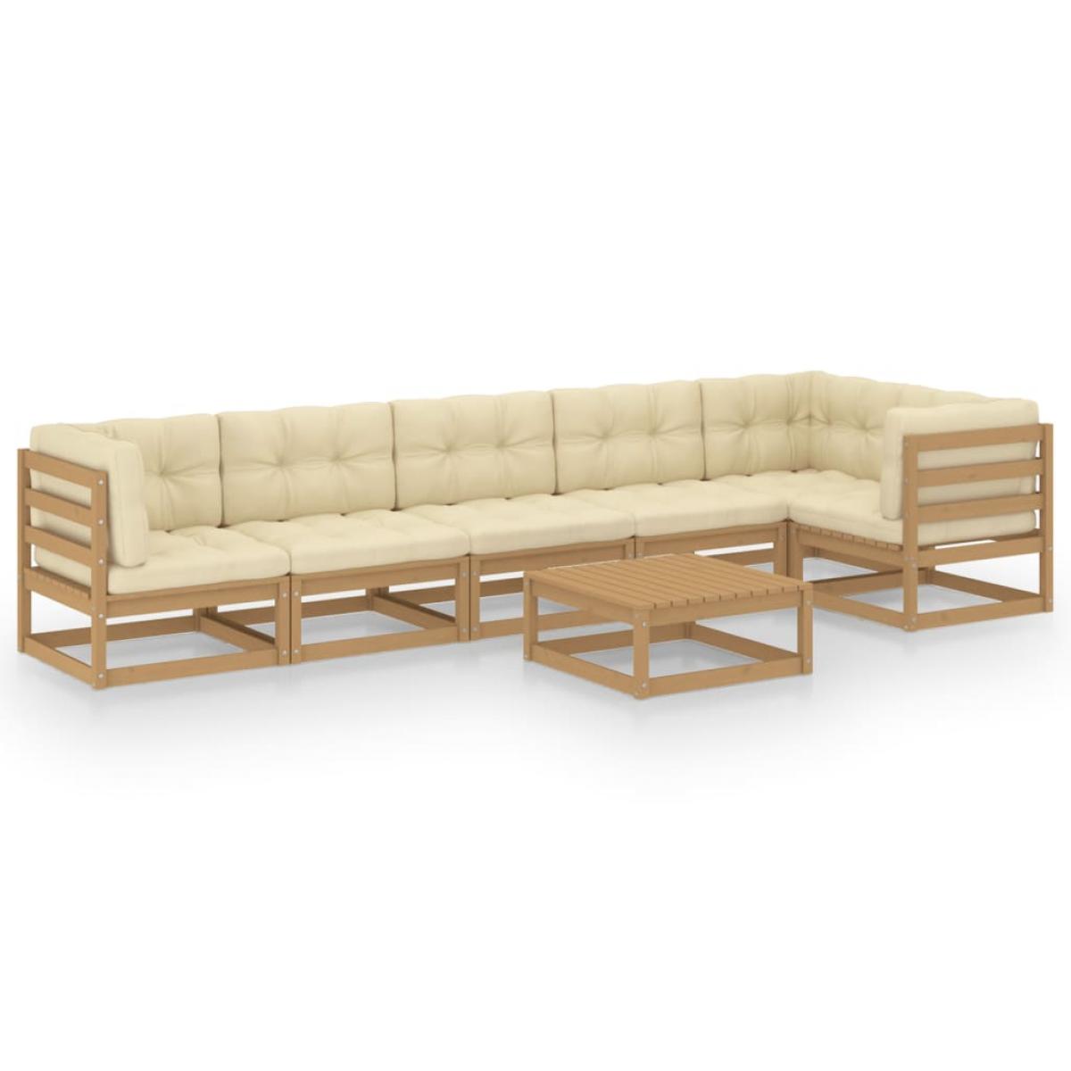Muebles de jardín 7 piezas con cojines de madera de pino maciza