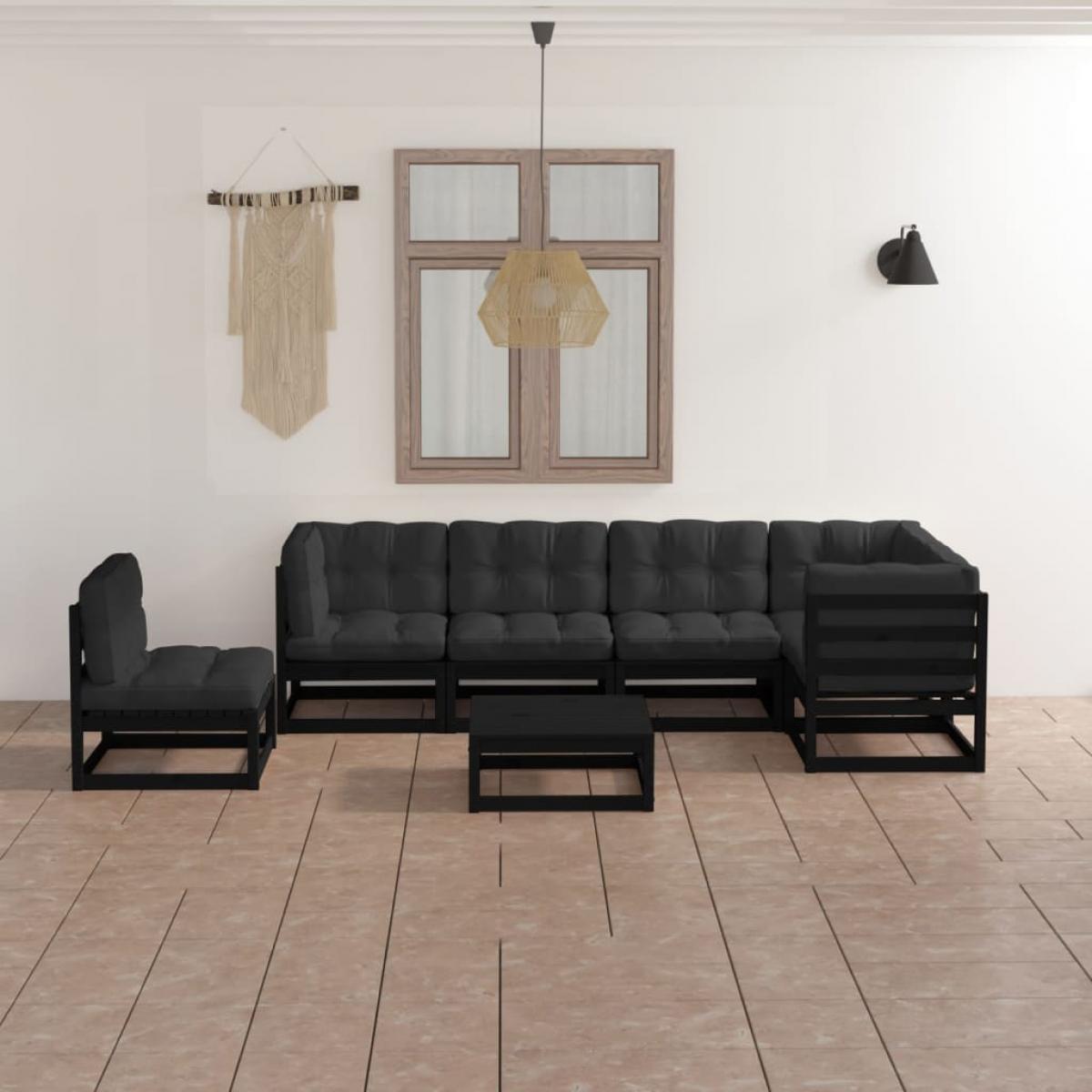 Juego de muebles de jardín 7 pzas y cojines madera maciza pino