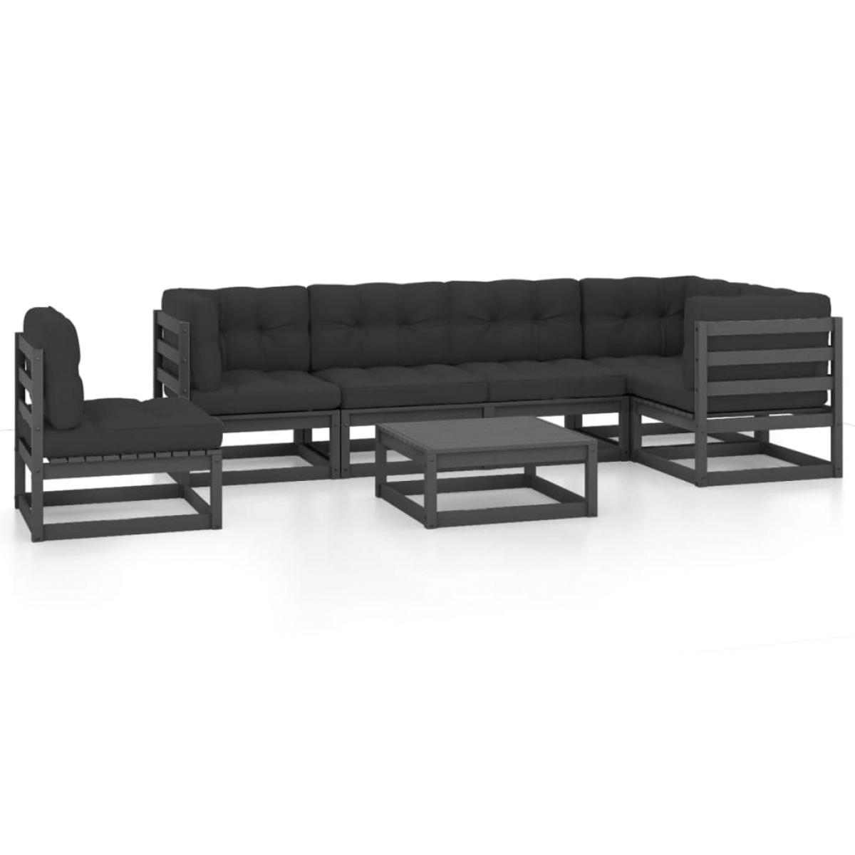 Juego de muebles de jardín 7 pzas y cojines madera maciza pino