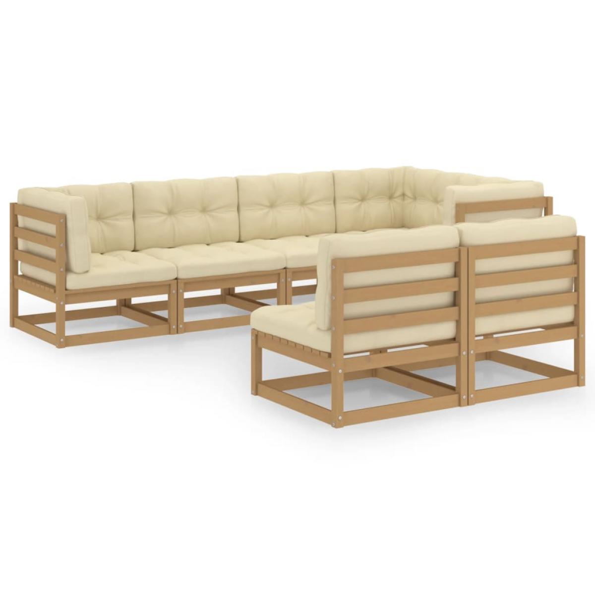 Juego de muebles de jardín 7 pzas y cojines madera maciza pino