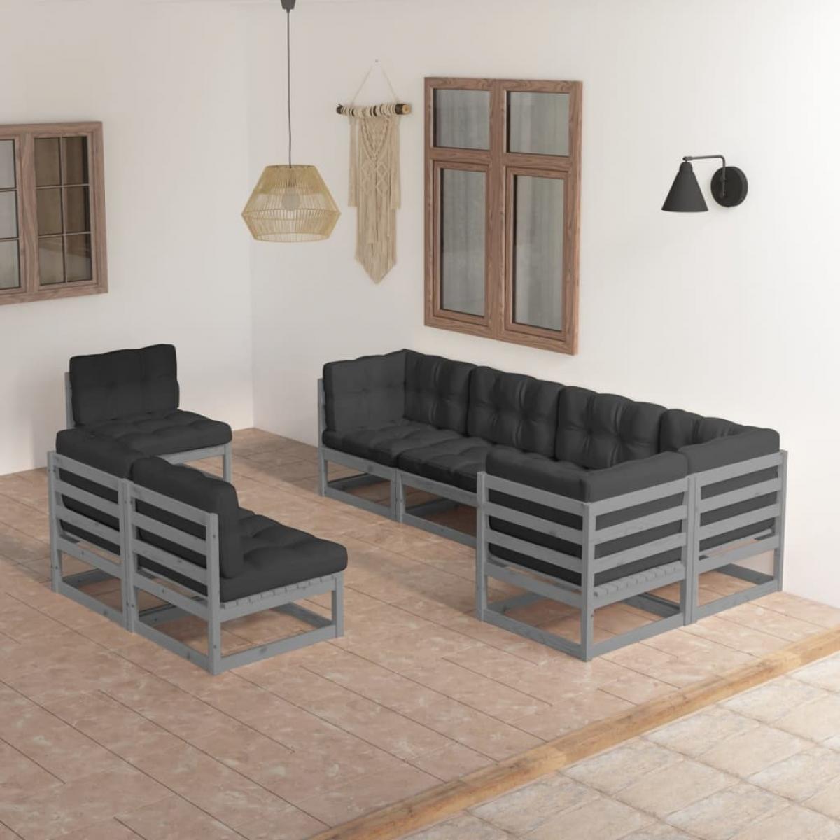 Muebles de jardín 8 pzas y cojines madera maciza pino