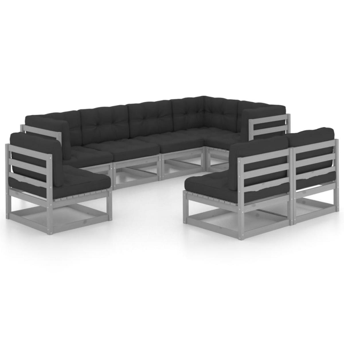 Muebles de jardín 8 pzas y cojines madera maciza pino