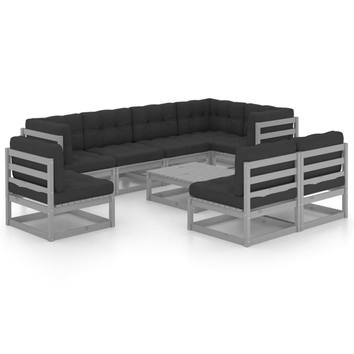 Juego de muebles de jardín 9 pzas y cojines madera maciza pino