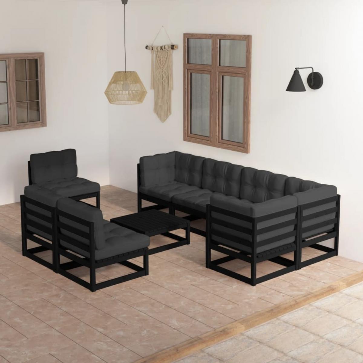 Juego de muebles de jardín 9 pzas y cojines madera maciza pino
