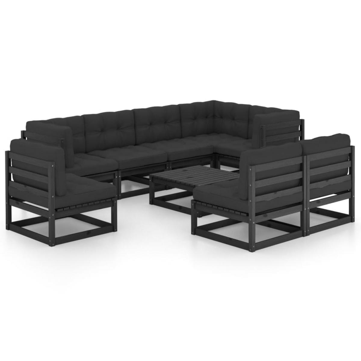 Juego de muebles de jardín 9 pzas y cojines madera maciza pino