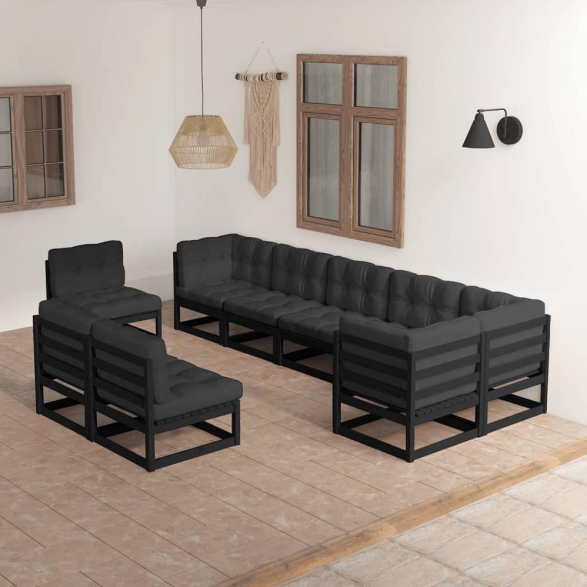 Juego de muebles de jardín 9 pzas y cojines madera maciza pino