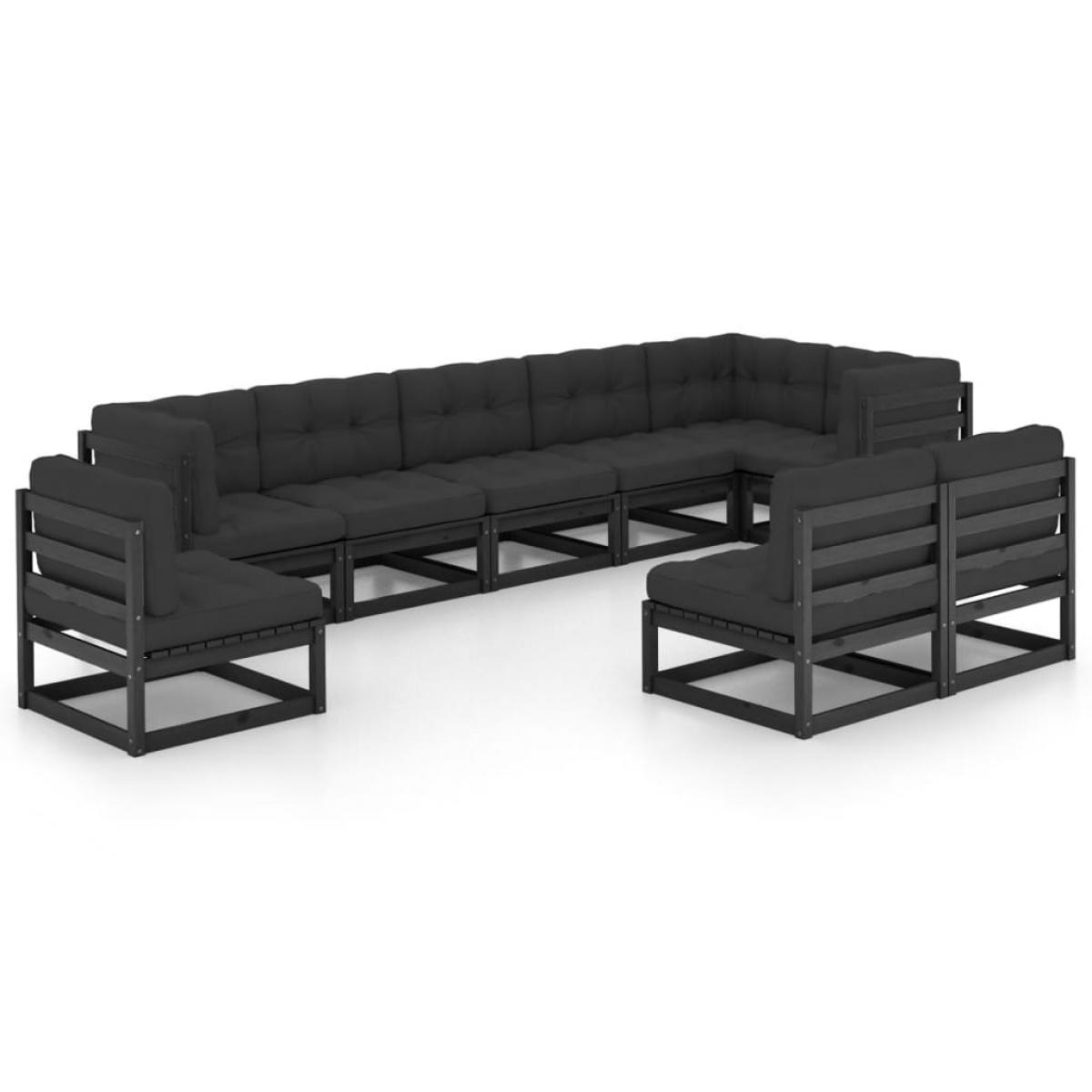 Juego de muebles de jardín 9 pzas y cojines madera maciza pino