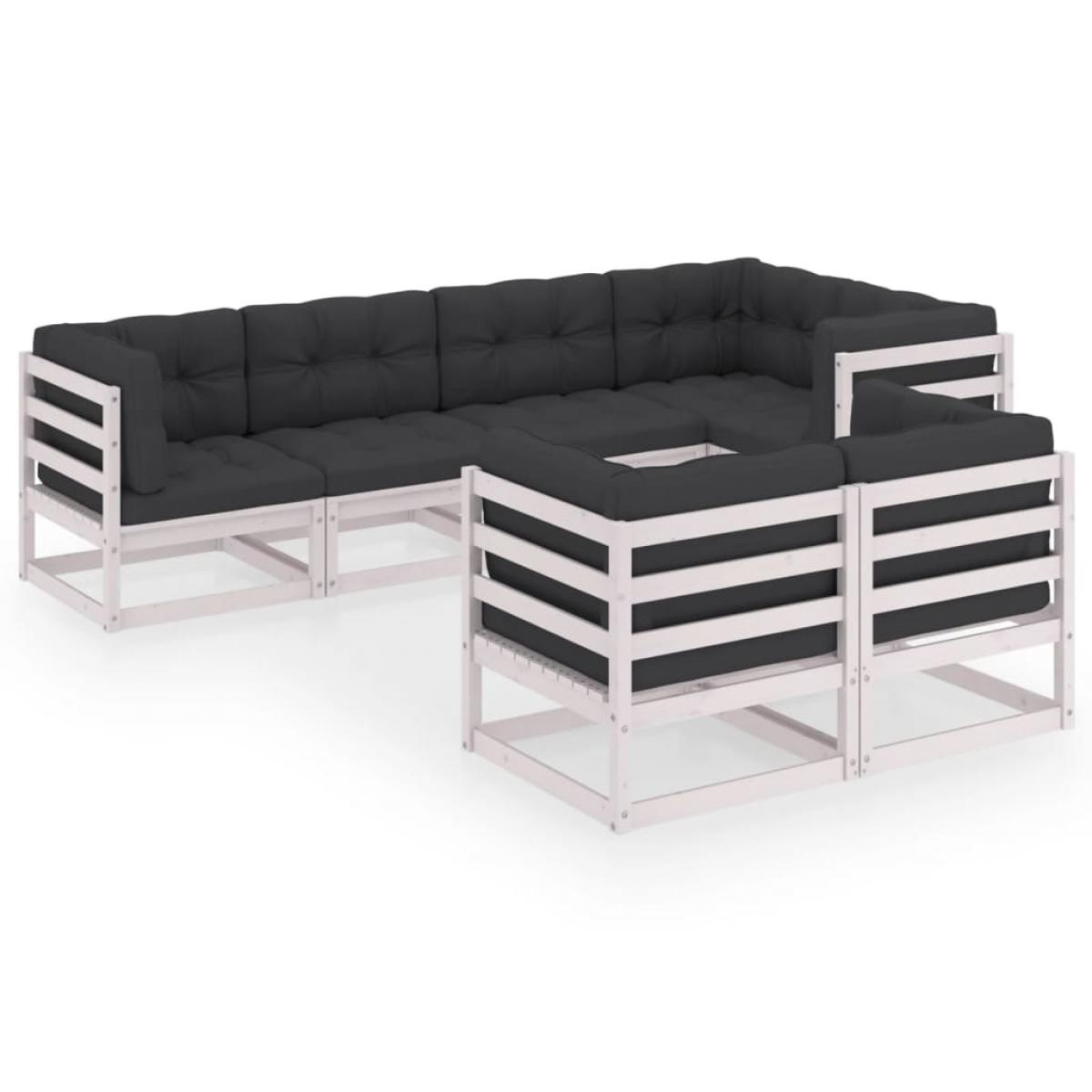 Juego de muebles de jardín 7 pzas y cojines madera maciza pino