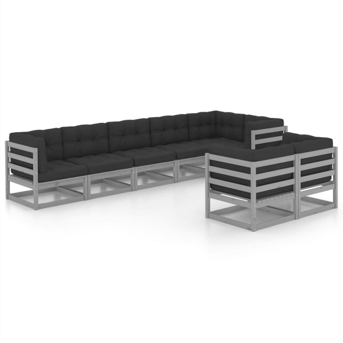 Muebles de jardín 8 pzas y cojines madera maciza pino