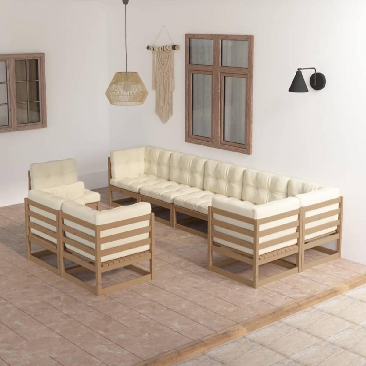 Juego de muebles de jardín 9 pzas y cojines madera maciza pino