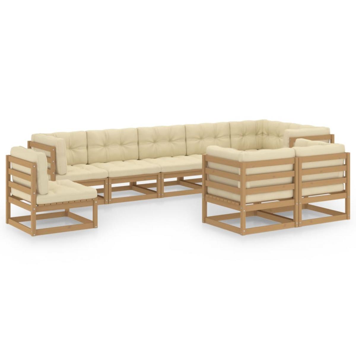 Juego de muebles de jardín 9 pzas y cojines madera maciza pino
