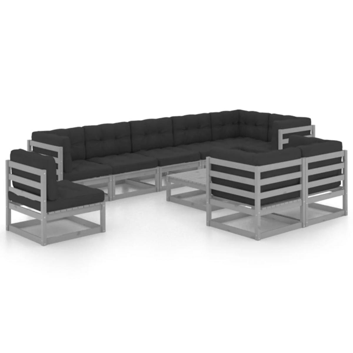Juego de muebles de jardín 10 pzas y cojines madera maciza pino